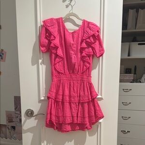 LoveShackFancy Natasha Vibrant Pink Lace Dress